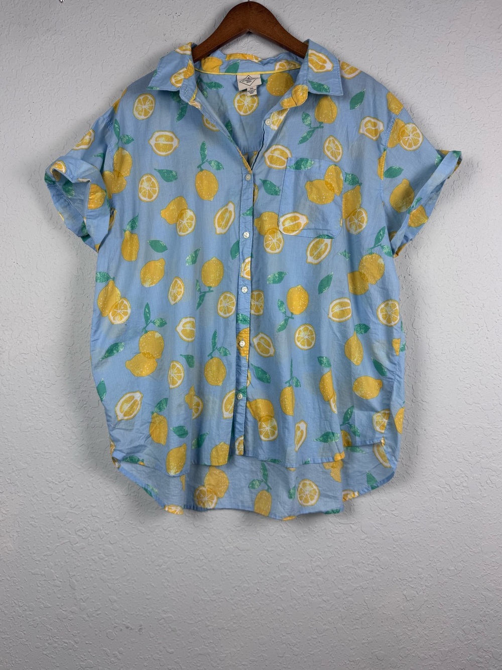 St. John's Bay Light Blue Short-Sleeve Lemon Print Button-Down Shirt Size XXL